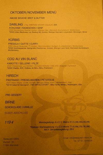 Menu Oktober 2024 im Restaurant Cèdric
